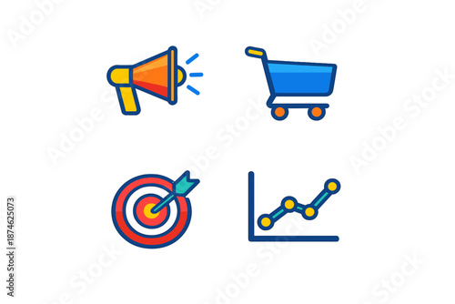 Marketing Icons Set with Neon Glow Effect