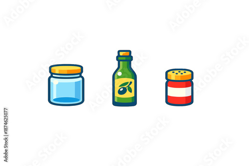 Group of kitchen condiments on dark background