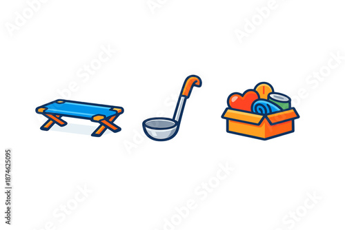 Collection of donation items and equipment