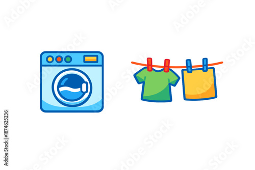 Washing machine and clothesline with clothes
