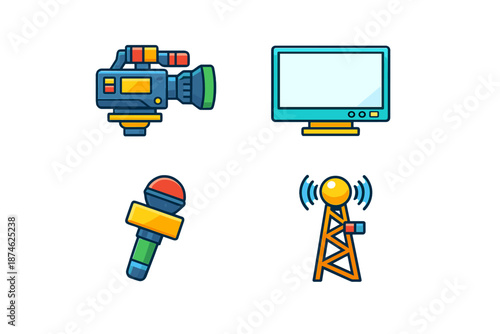 Set of four media icons on a dark background