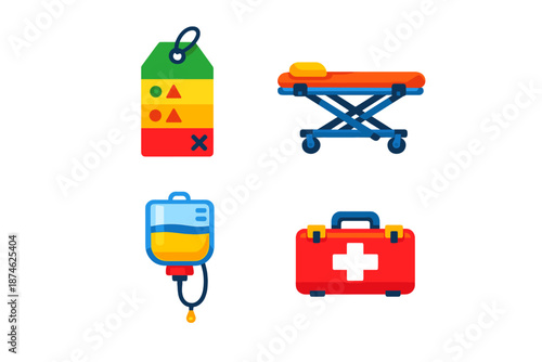 Medical and triage icons with glowing effect