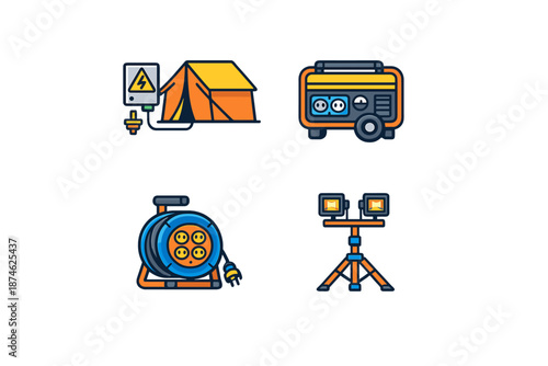 Camping and power equipment icons