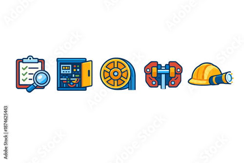 Set of Industrial Tools and Equipment Icons