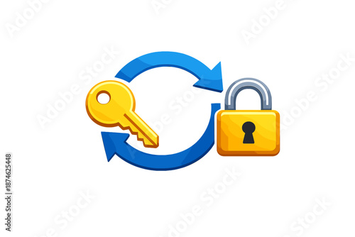 Key and padlock with circular arrows symbolizing security and access