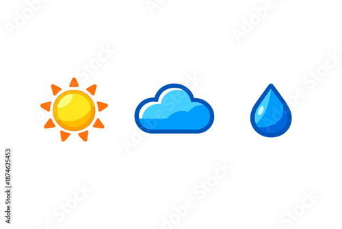 Weather icons: sun, cloud, and raindrop