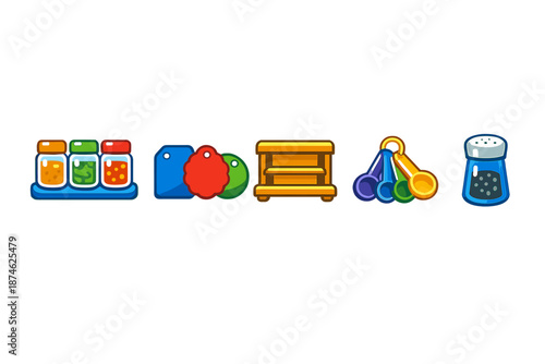Kitchen Icons Set on Blurred Background