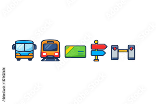 Set of transportation icons on a gradient background
