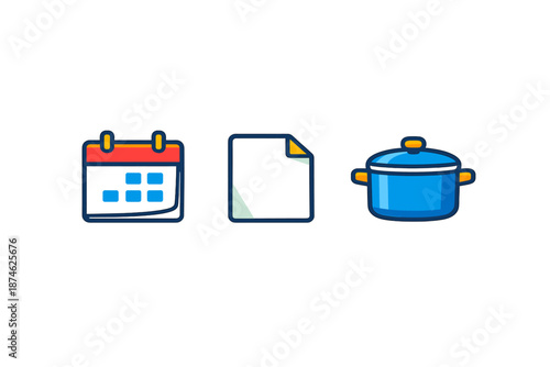 Calendar, File, and Pot Icons on Dark Background