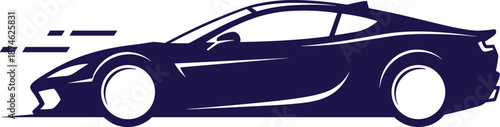 Modern sports car silhouette illustration, luxury supercar side view design, speed performance concept, automotive logo style vector