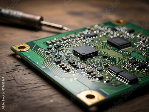 Soldering Circuit Board Components, Electronics Workshop, Close-Up, Technology Environment, Detailed View, Product Development