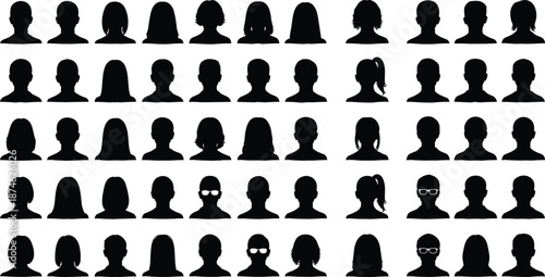 People avatar silhouette set, male female profile heads collection, anonymous user icons black white vector illustration design