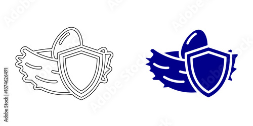 Security and Protection Icon : Shield with Padlock, Checkmark, User Identity, and Data Privacy, Bank Vault Door for Financial Safety, Blue Outline and Solid Vector Illustrations for Cybersecurity