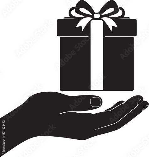 A Hand Holding a Black Gift Box with a White Bow also transparent background