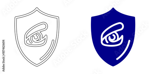 Security and Protection Icon, Shield with Padlock, Checkmark, User, and Data Information, Bank Vault Door for Financial Safety, Blue Outline and Solid Vector Illustrations for Cybersecurity