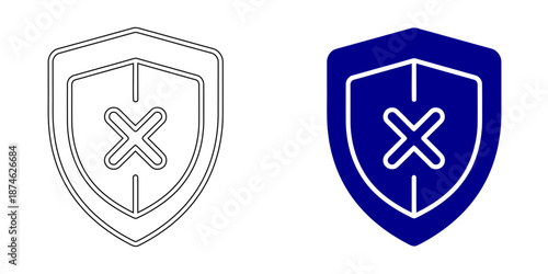 Security Icon, Shield Protection with Padlock, Checkmark, and Gear, Bank Vault Door for Financial Data Safety, Outline and Solid Blue Vector Illustrations for Cybersecurity and Privacy
