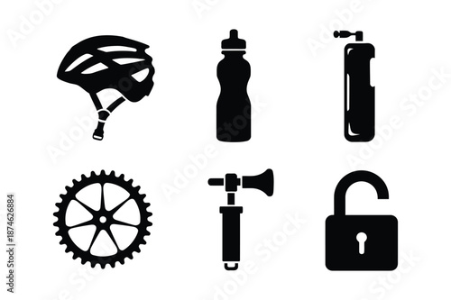 Professional Cycling Gear and Bicycle Parts Silhouettes