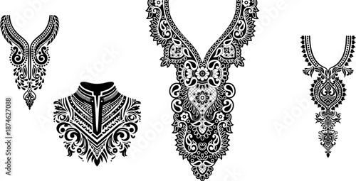 Ornamental ethnic neckline embroidery pattern – vector design