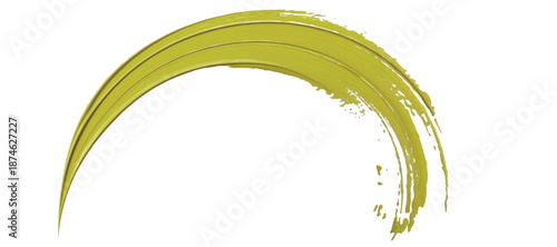 vibrant olive green brush stroke arches across a clean white background, evoking a sense of creativity and artistic expression.
