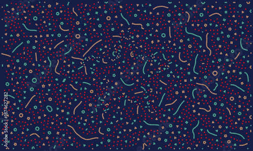 Microbiology vector pattern with stylized bacteria and germs. Medical science background featuring microscopic viral chains and cells. Abstract biotech texture for healthcare design.