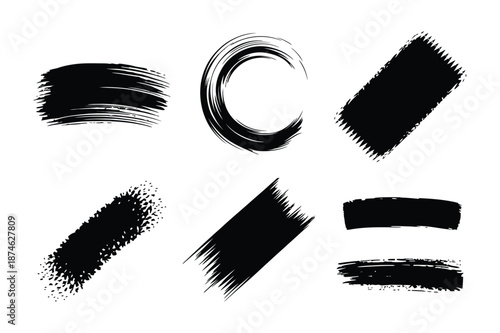 Black ink brush strokes and paint swashes for design