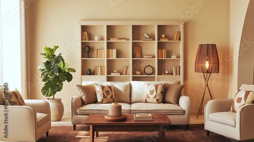 Cinematic Interior Video of Pristine Living Room with Neutral Tones and Refined Comfort