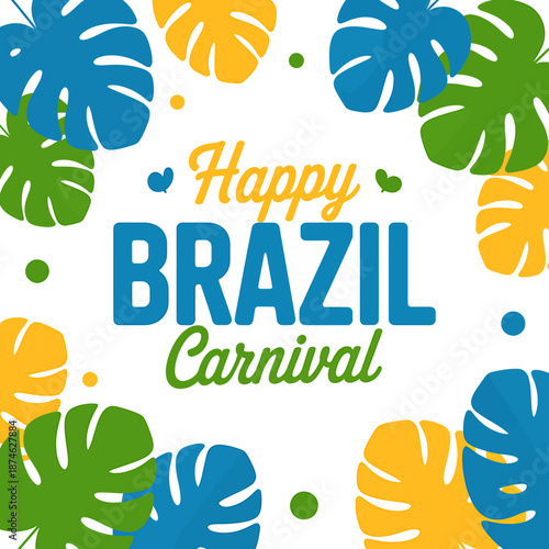 Happy Brazil Carnival Tropical Leaves Celebration Greeting Card