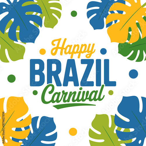 Vibrant Brazil Carnival Celebration Tropical Leaves Design