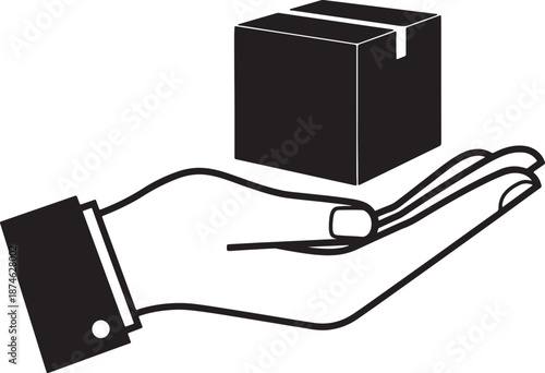 Black and white line of a whisk and a box with a lid also transparent background