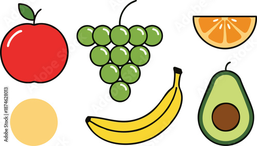 Fresh assorted fruits including grapes banana and tomato – vector illustration