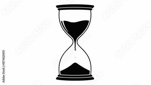Classic hourglass with dark sand flowing, symbolizing the passage of time and urgency.