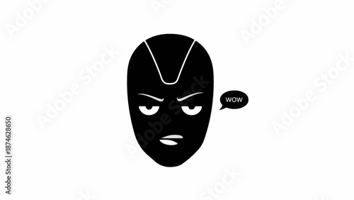 Intrigued and skeptical masked face with a speech bubble expressing doubt