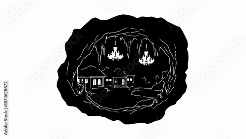 Mysterious cave reveals hidden village illuminated by chandeliers