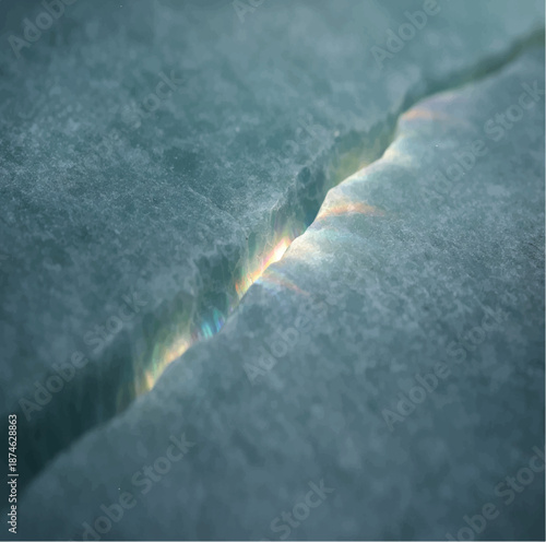 A quiet, meditative macro composition of a translucent jade slab marked by a single delicate crack. From within the fracture, slow-moving bands of refracted light glow softly, revealing hidden depth b