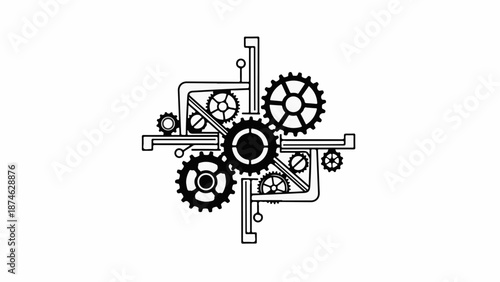 Intricate mechanical gears and pipes forming a complex interconnected system