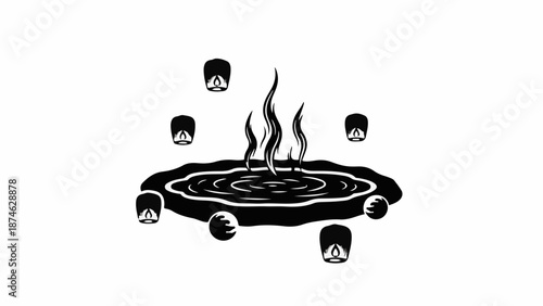 Magical glowing portal with ethereal flames and floating lanterns.