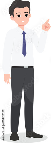 Professional Businessman Cartoon Character Flat Design Vector. Young Office Worker Pointing Finger Business Concept.Male Corporate Employee Character Isolated on White Background