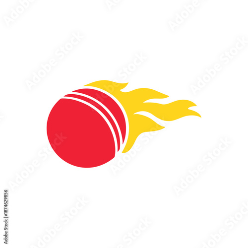 Cricket ball on fire icon logo flat vector design