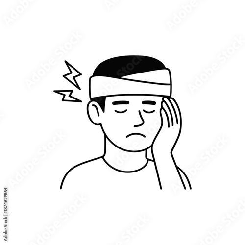 Injured man with head bandage icon logo flat vector design