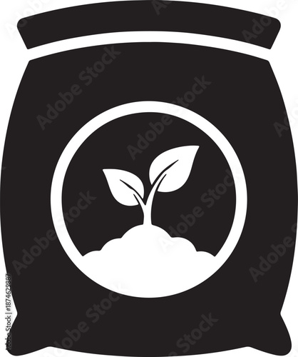 Black background with white circular featuring a sprouting plant inside a circle also transparent background