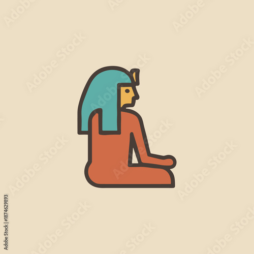 Egyptian Priestess hyroglifics icon logo flat vector design