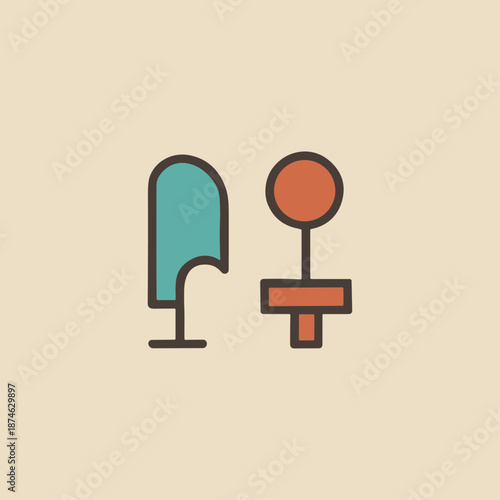 Egyptian Papyrus and Sun Disk hieroglyphic icon logo flat vector design