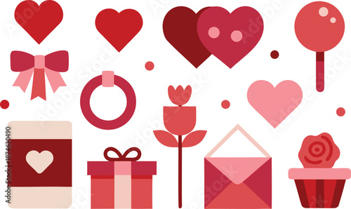 Valentine's day gifts and symbols isolated on transparent background, Vector, illustration