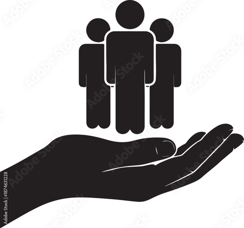 Black Silhouette of Three People with a Hand Supporting Them also transparent background
