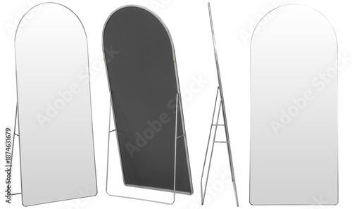 Real full length standing mirror photographed in studio and isolated on transparent background