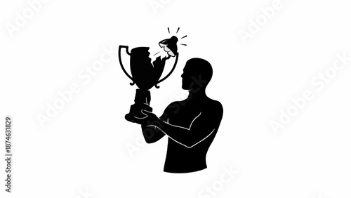 Silhouette of a person holding a broken trophy, symbolizing disappointment or failure after a victory.