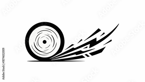 Dynamic wheel spinning with abstract motion streaks, symbolizing speed and energy