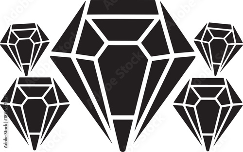 Black Diamond Silhouettes Set Isolated on Transparent Background jewel precious stone