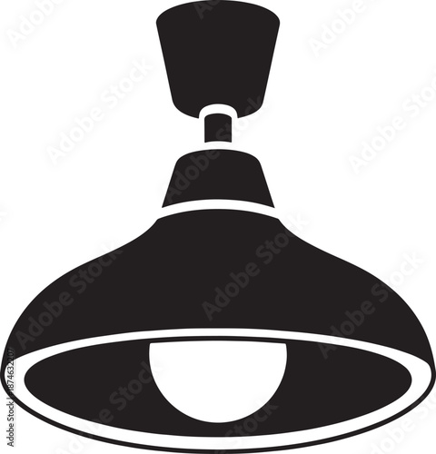 Black pendant lamp with white bulb and ceiling mount on white background hanging light fixture