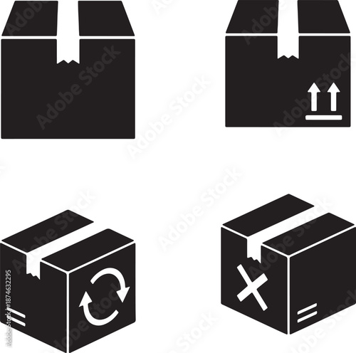 Four Black Boxes with Different Symbols and Labels on Them also transparent background arrows